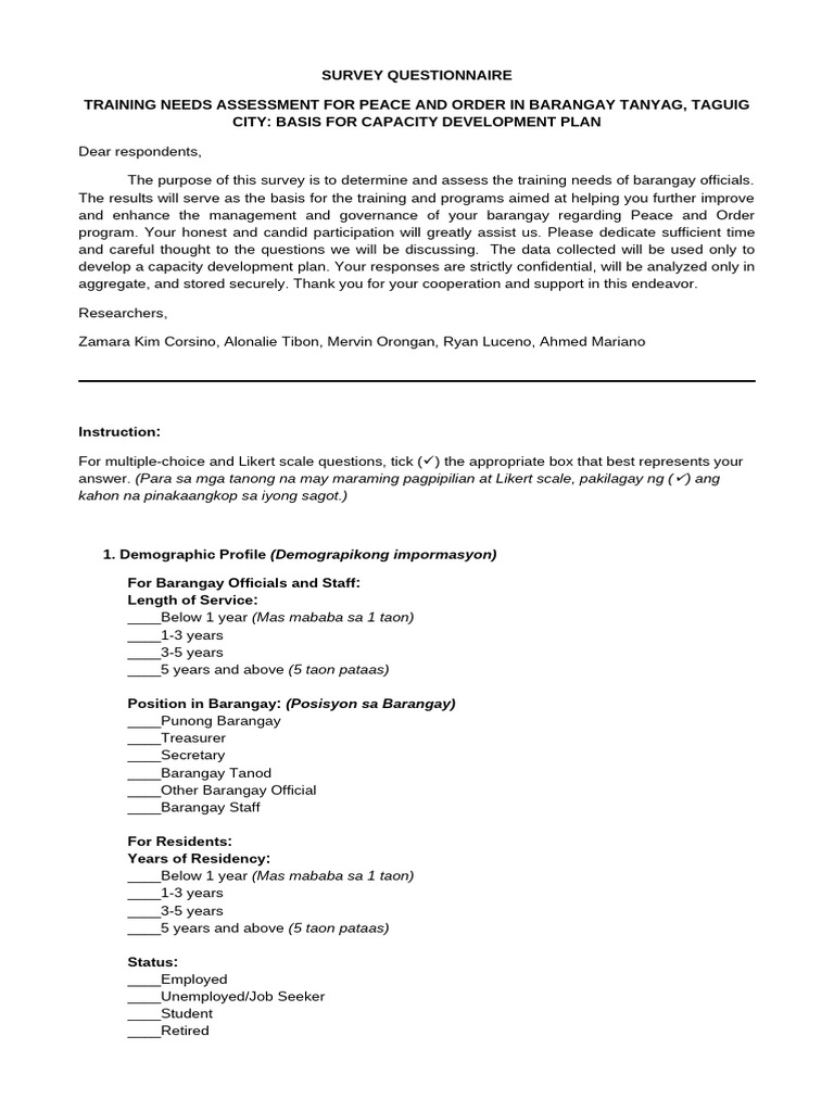 Survey Questionnaire Quanty Group5 | PDF | Mediation | Disaster Risk ...