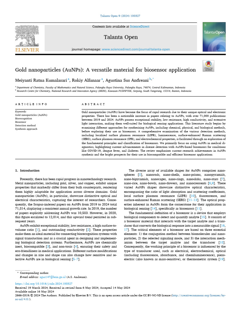 Gold Nanoparticles in Biosensor Applications | PDF | Nanoparticle ...
