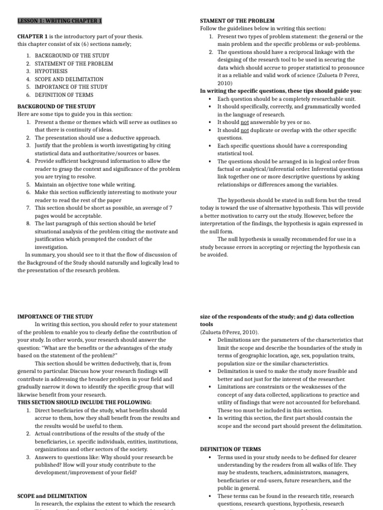 Writing Chapter 1 of a Thesis Guide | PDF | Hypothesis | Validity ...