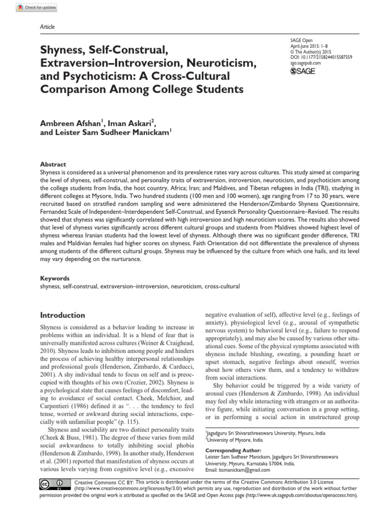 Cross-Cultural Study of Shyness in Students | PDF | Extraversion And ...