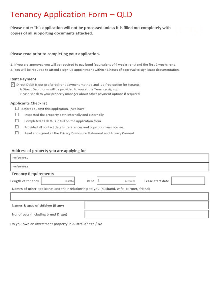 QLD Tenancy Application Form Guide | PDF | Lease | Leasehold Estate
