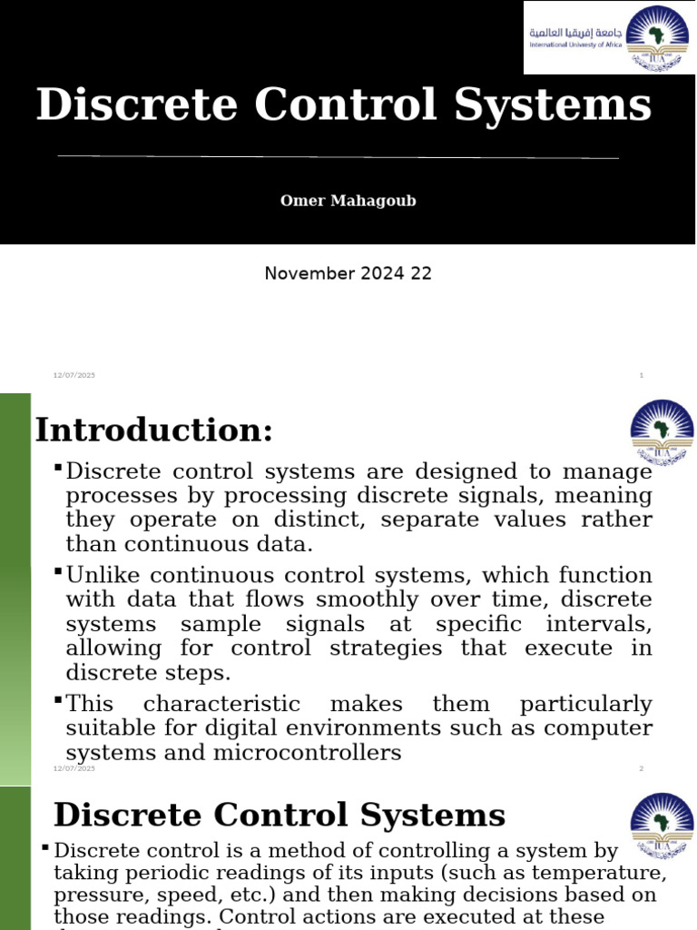 Overview of Discrete Control Systems | PDF | Control Theory | Automation