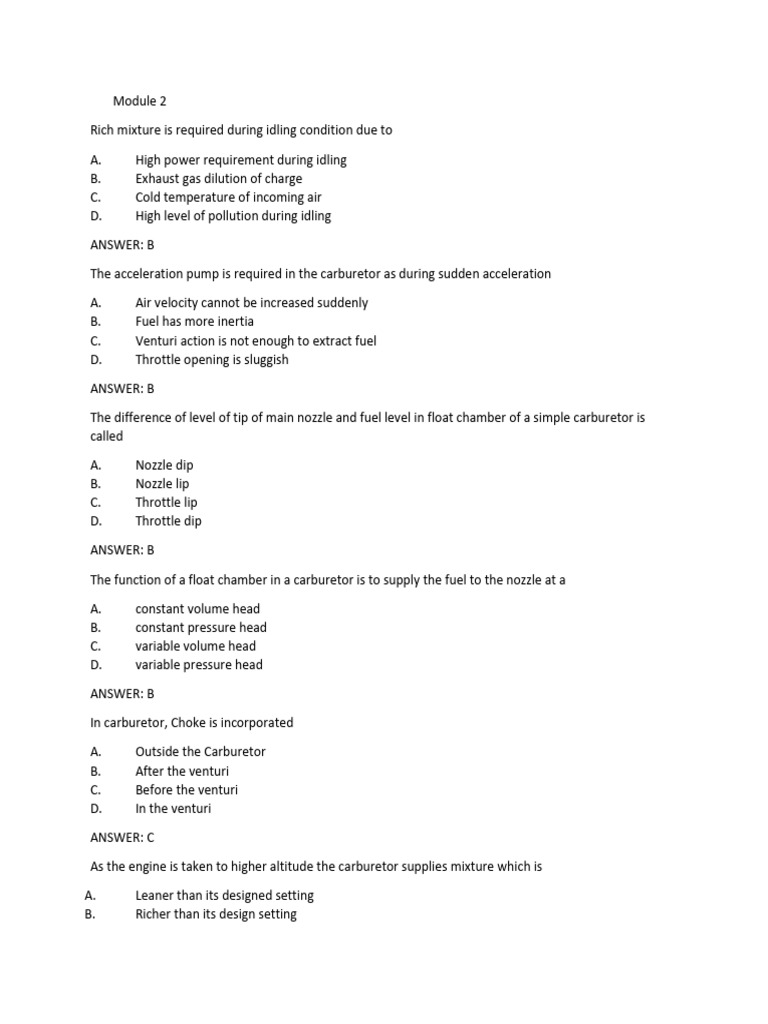 IC Engines MCQ2 | PDF | Carburetor | Fuel Injection
