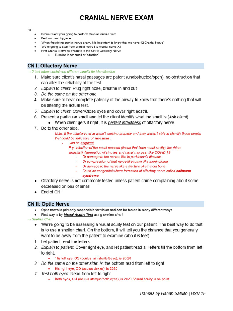 Comprehensive Guide to Cranial Nerve Exam | PDF | Human Anatomy | Human ...