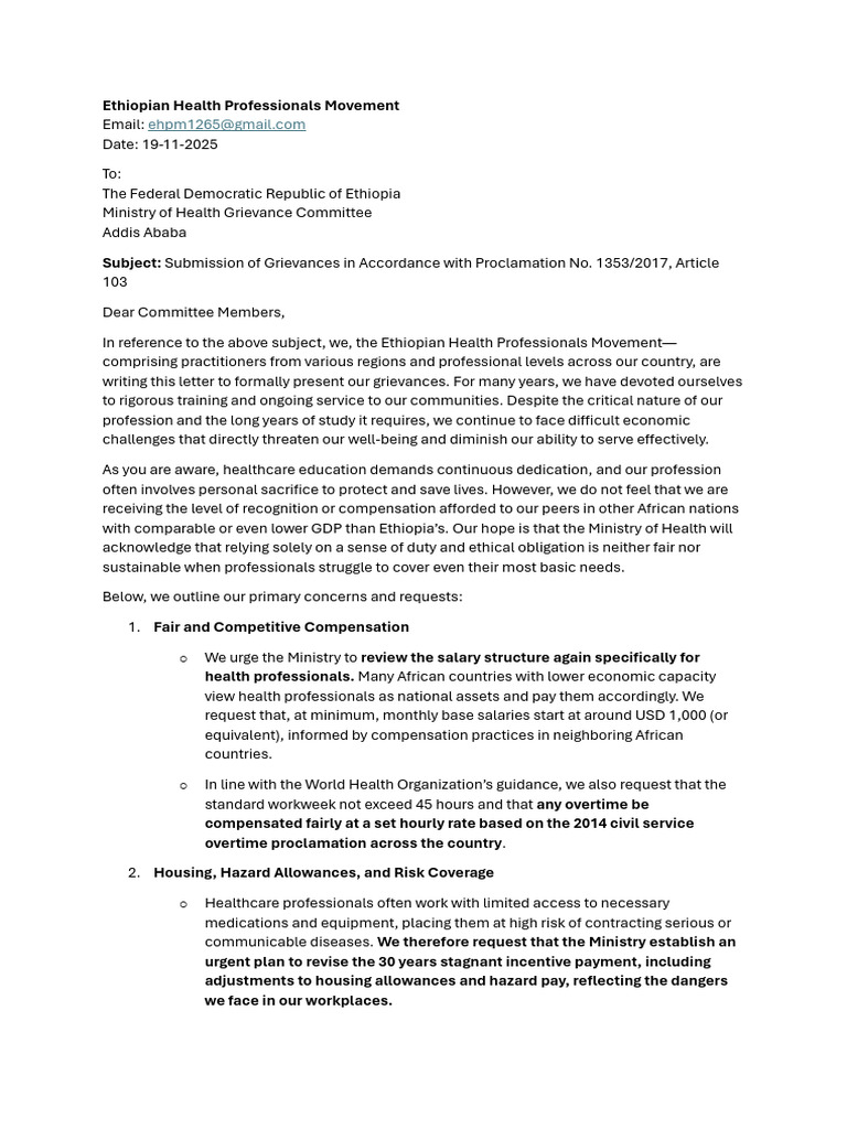 Ehpm Re-Strike Letter Moh | PDF | Overtime | Ethiopia
