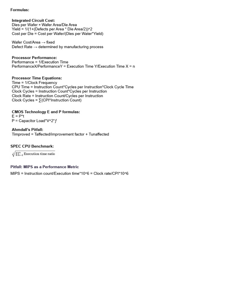 Integrated Circuit and Processor Performance Formulas | PDF | Central ...