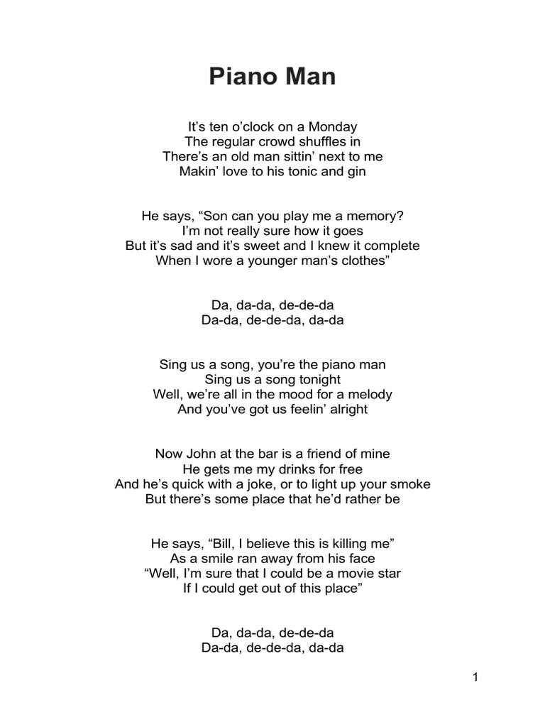 Piano Man Lyrics Analysis | PDF