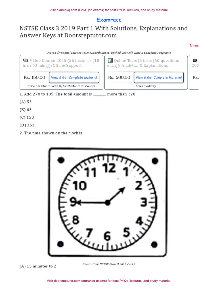 NSTSE Class 3 2019 Part 1 | PDF