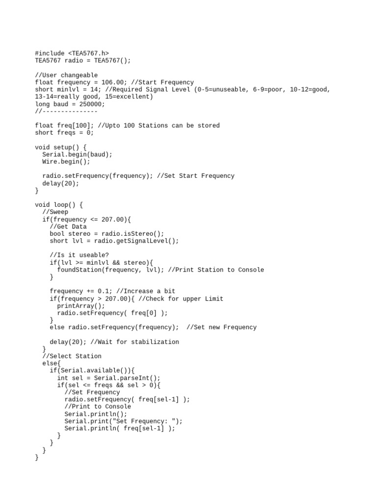 TEA5767 Radio Frequency Scanner Code | PDF