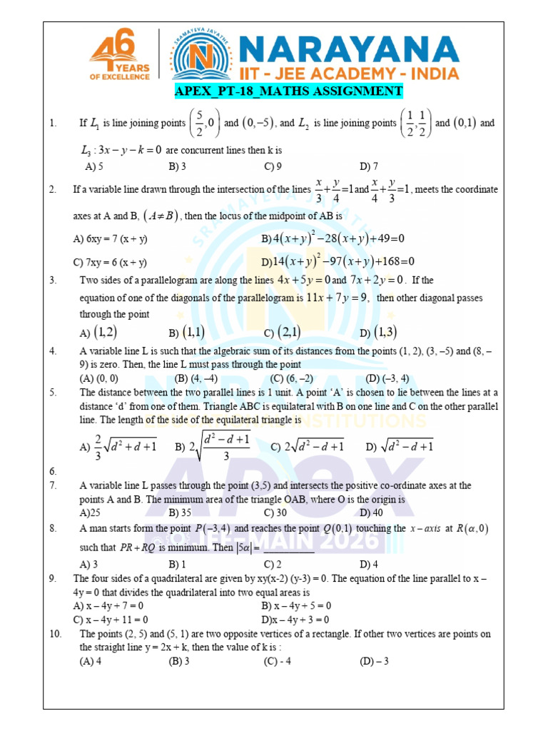 APEX PT-18 Maths Assignment Solutions | PDF | Circle | Area