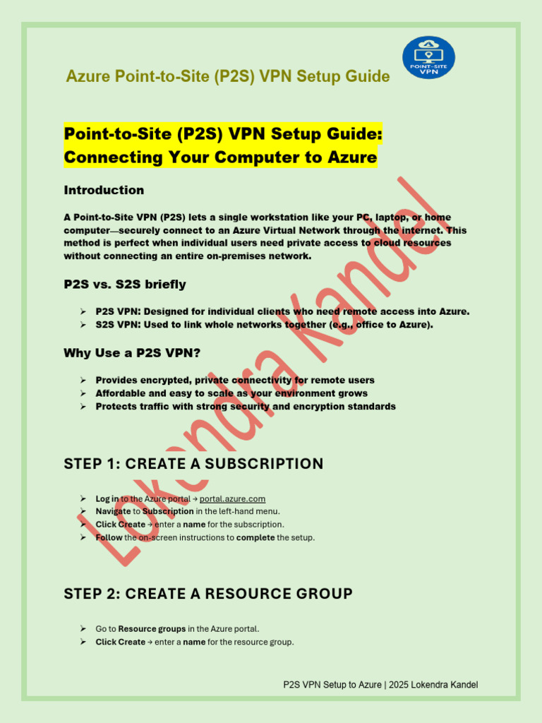 Azure P2S VPN Setup Guide | PDF | Virtual Private Network | Microsoft Azure
