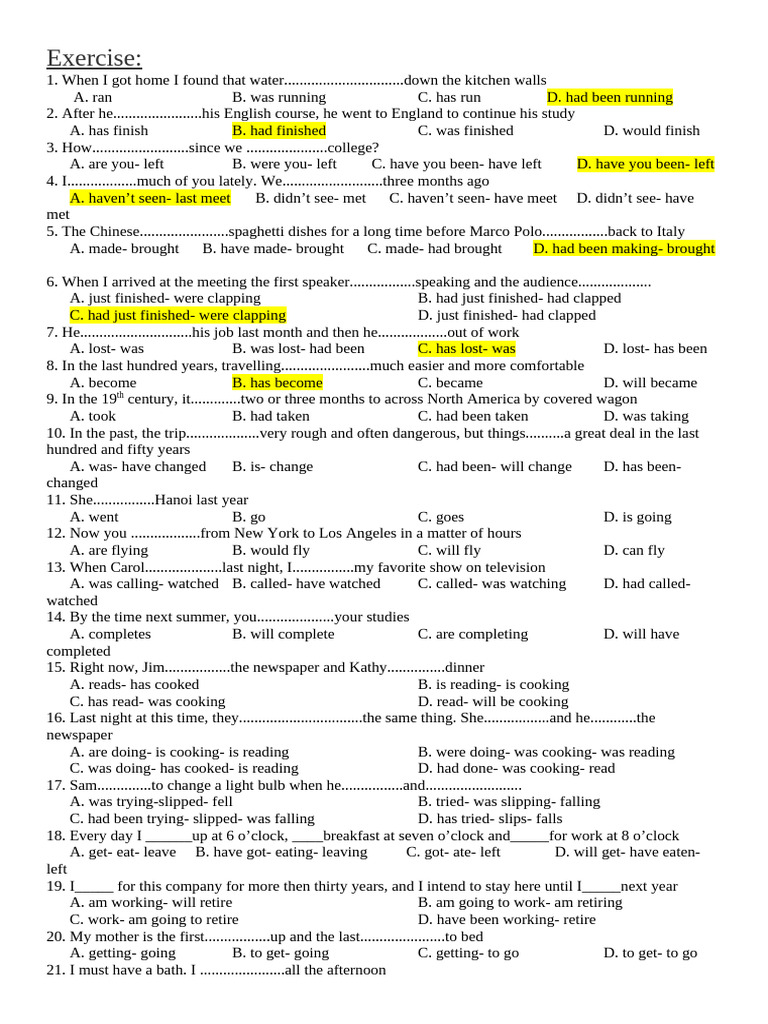 English Grammar Exercise: Tenses Quiz | PDF | Cost Of Living