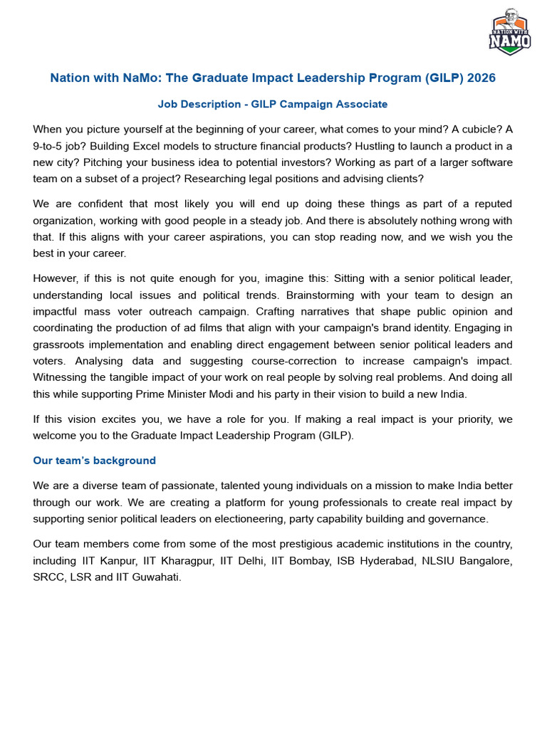 GILP 2026 Campaign Associate Role | PDF | Communication | Skill