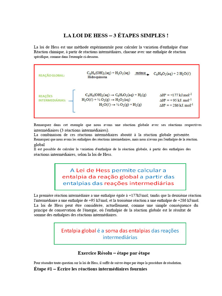 Comprendre la loi de Hess en 3 étapes | PDF | Enthalpie | Réactions ...
