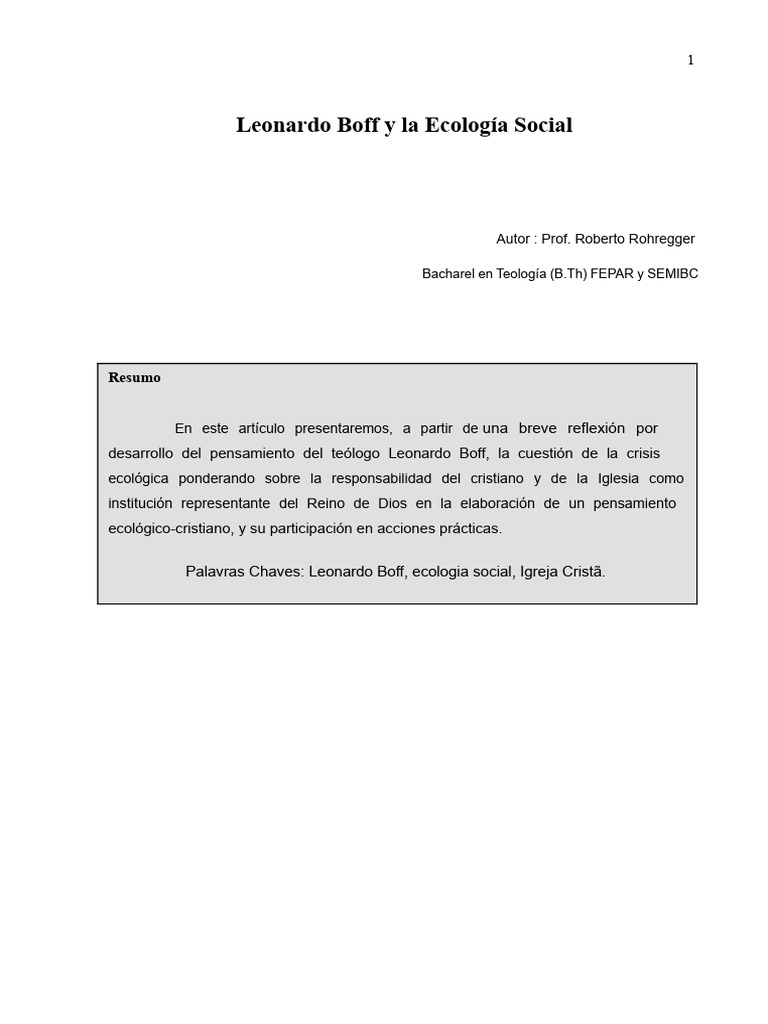 Leonardo Boff y La Ecología Social | PDF