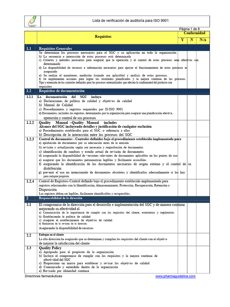 Auditoría ISO 9001: Lista de Verificación | PDF | Calidad (comercial ...
