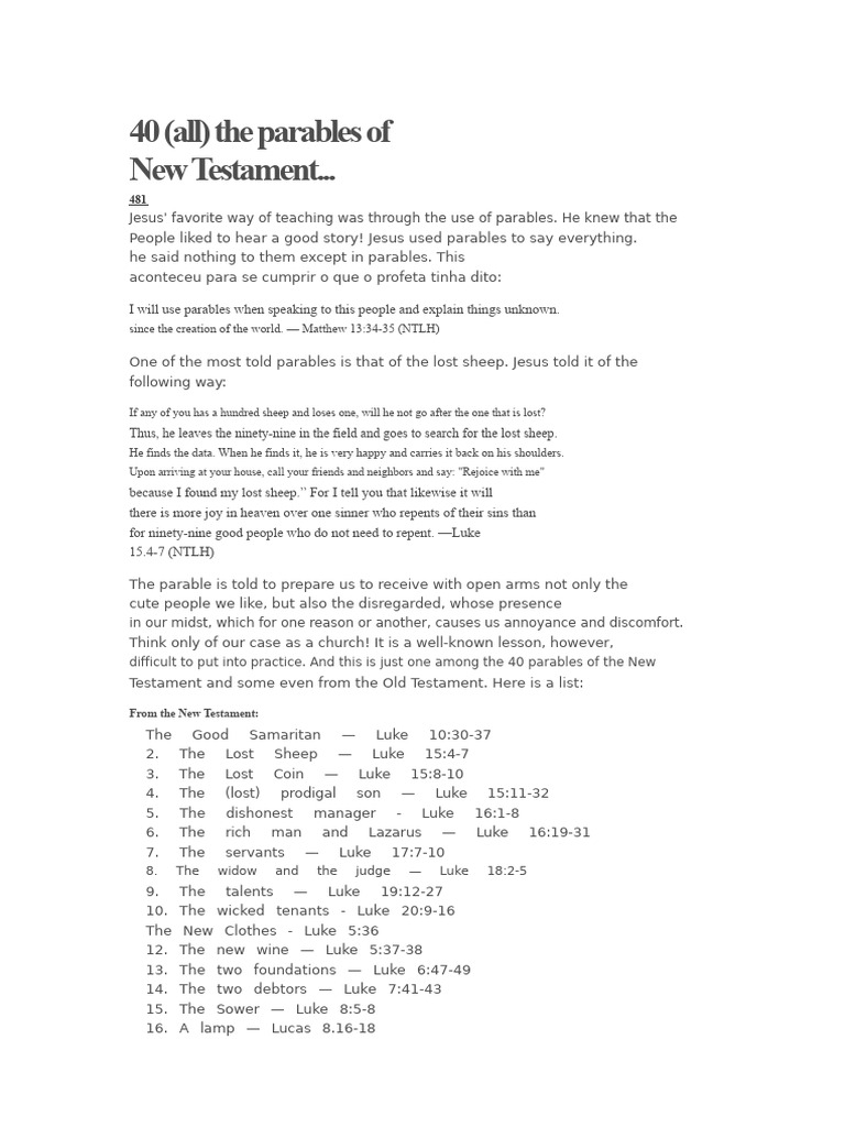 40 Parables of the New Testament | PDF | Parables Of Jesus | Jesus