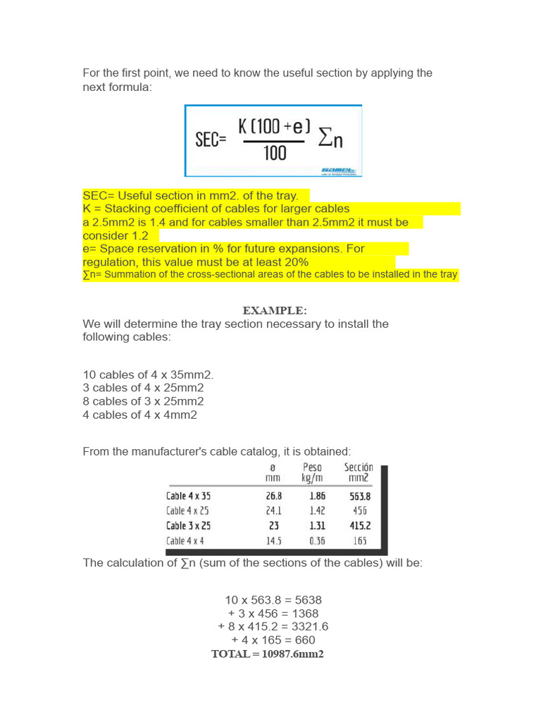 Cable Tray Section Calculation Guide | PDF