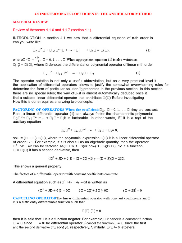 Annihilator Method for Differential Equations | PDF | Polynomial ...
