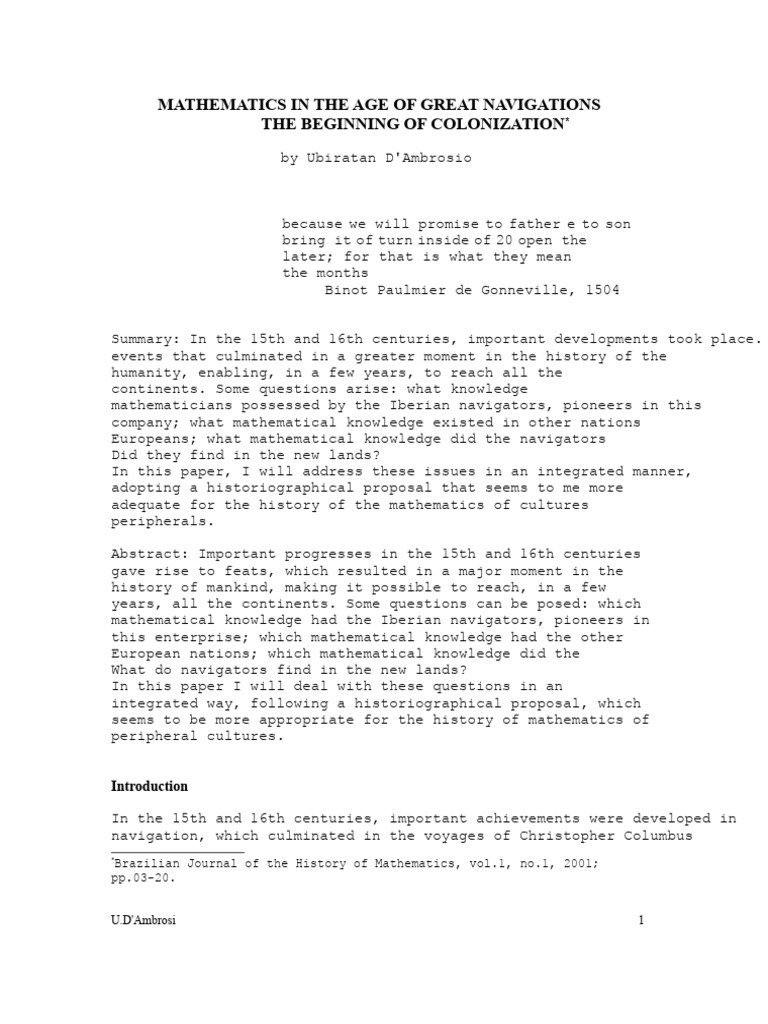 Mathematics and Navigation in Colonization | PDF | Equations | Mathematics