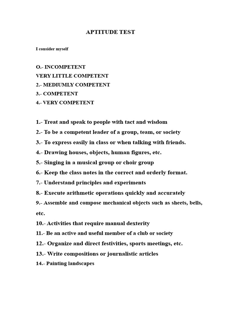 Comprehensive Aptitude and Interests Test | PDF
