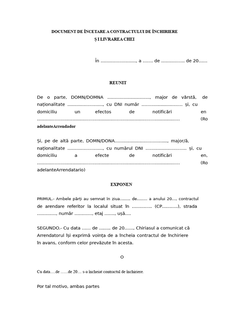 Model Fin Contract de Inchiriere | PDF