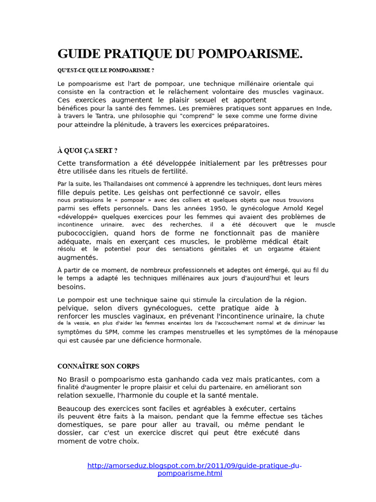 Guide du Pompoarisme : Techniques et Bienfaits | PDF | Rapport sexuel ...