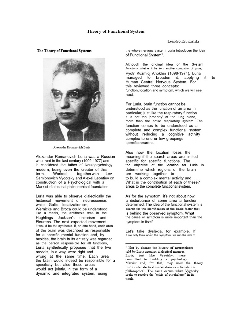 Luria's Theory of Functional Systems | PDF | Cerebral Cortex ...