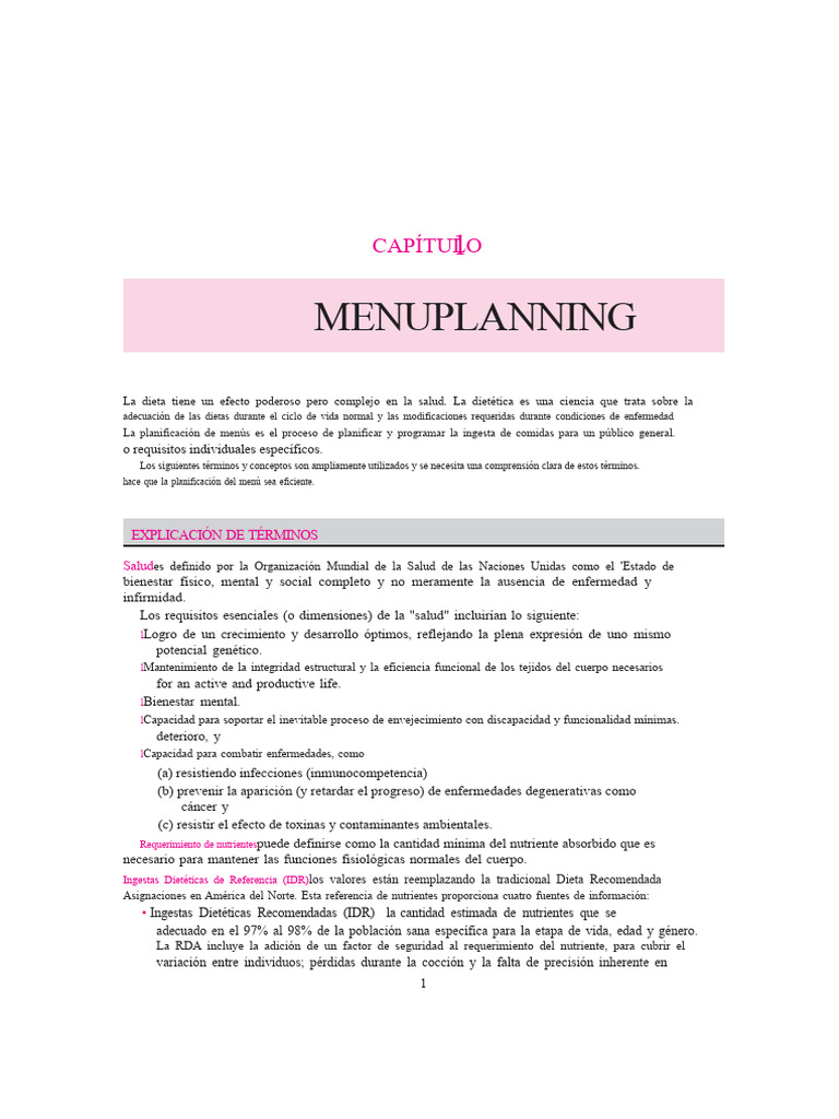 Planificación de Menús y Nutrición Esencial | PDF | Alimentos | Dieta