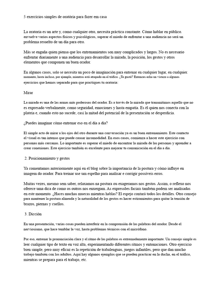 5 Ejercicios Simples de Oratoria para Hacer en Casa | PDF | Hablar en ...