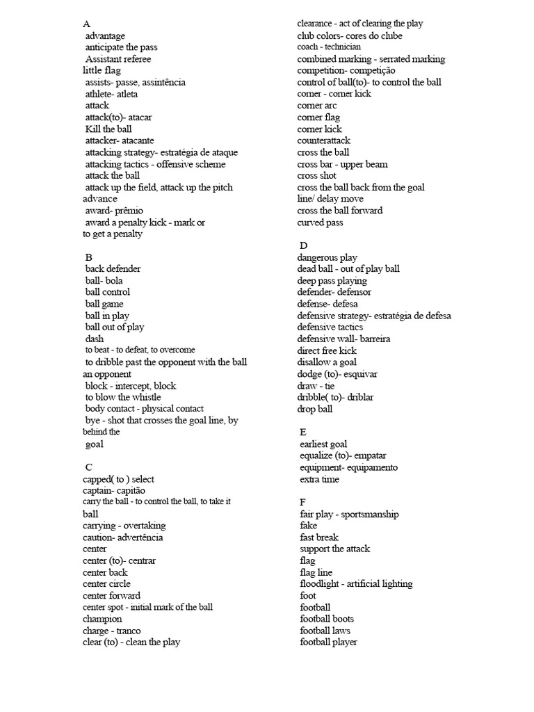Soccer Terminology Glossary | PDF | Forward (Association Football ...