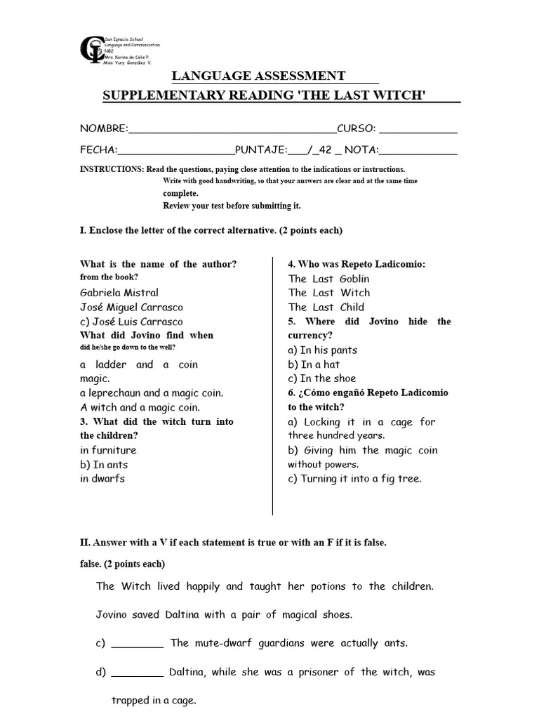 Language Evaluation The Last Witch | PDF