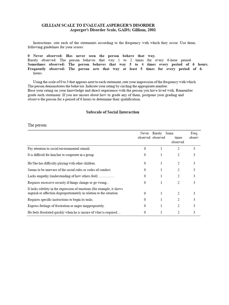Asperger's Disorder Evaluation Scale | PDF | Asperger Syndrome | Empathy