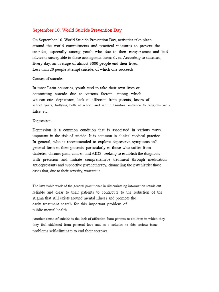 World Suicide Prevention Day Insights | PDF | Major Depressive Disorder ...