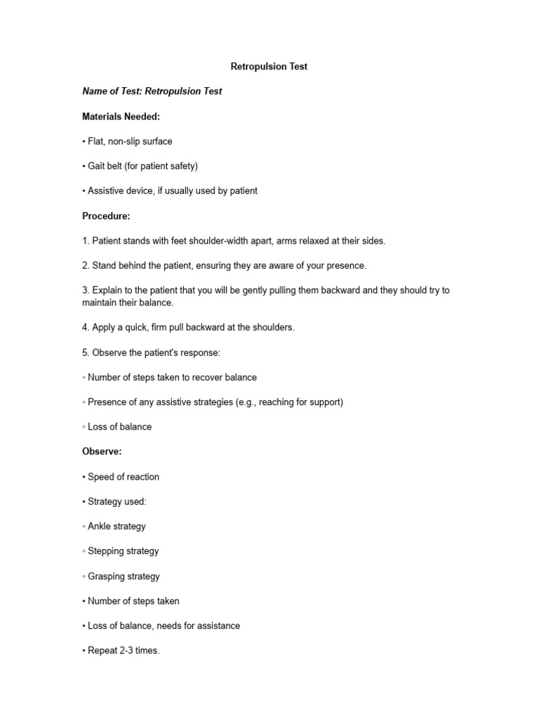 Retropulsion Test for Balance Assessment | PDF