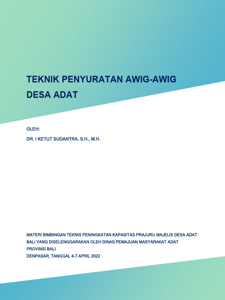Ketut Sudantra - Teknik Penyuratan Awig-Awig Desa Adat + Lampiran | PDF