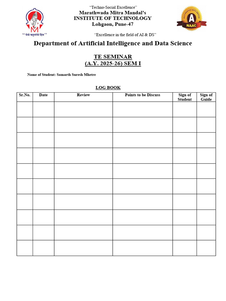 AI & Data Science Seminar Log Book | PDF
