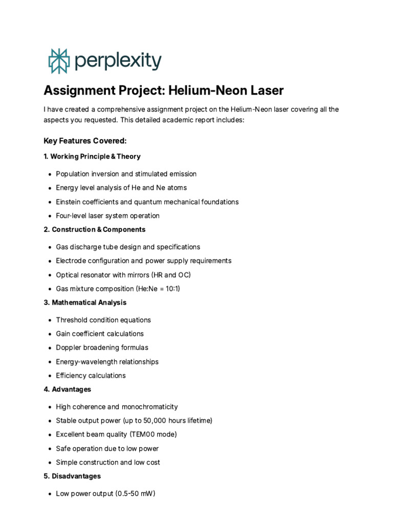 Helium-Neon Laser Project Overview | PDF | Laser | Physical Phenomena