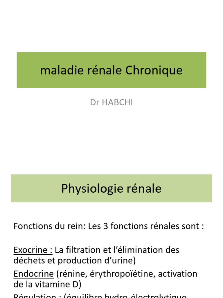 Maladie Rénale Chronique : Diagnostic et Gestion | PDF | Insuffisance ...
