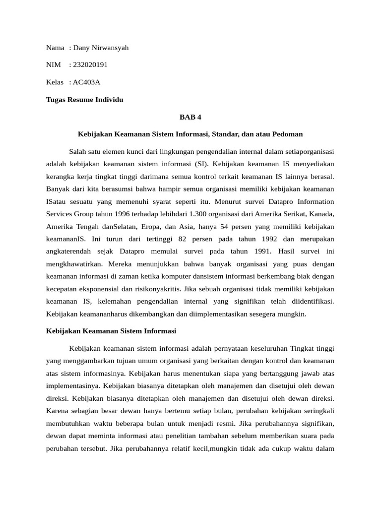 Kebijakan Keamanan Sistem Informasi | PDF