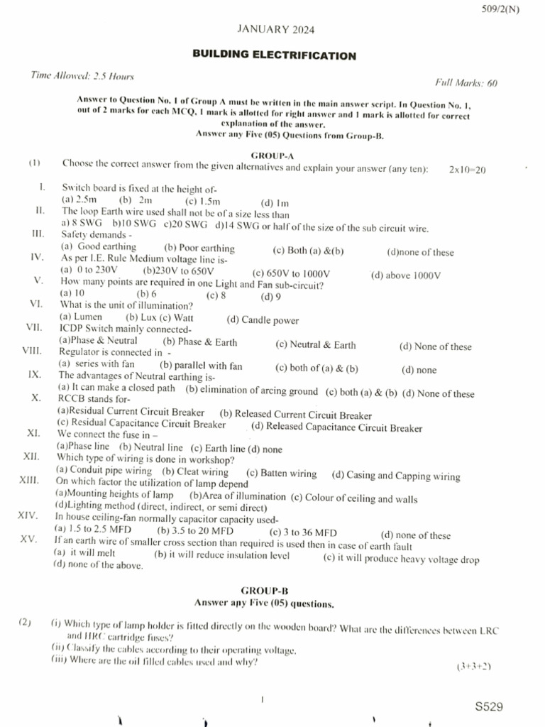 Building Electrification Exam Guide | PDF | Electrical Wiring | Fuse ...