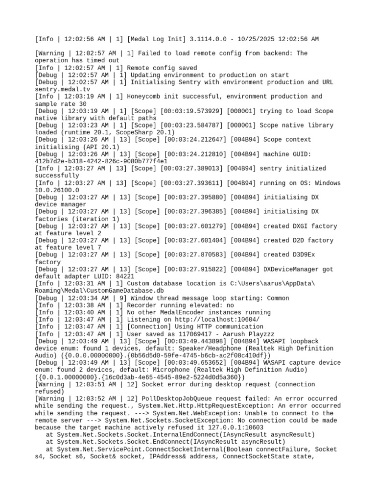 Medal App Initialization Log | PDF | Network Socket | Thread (Computing)