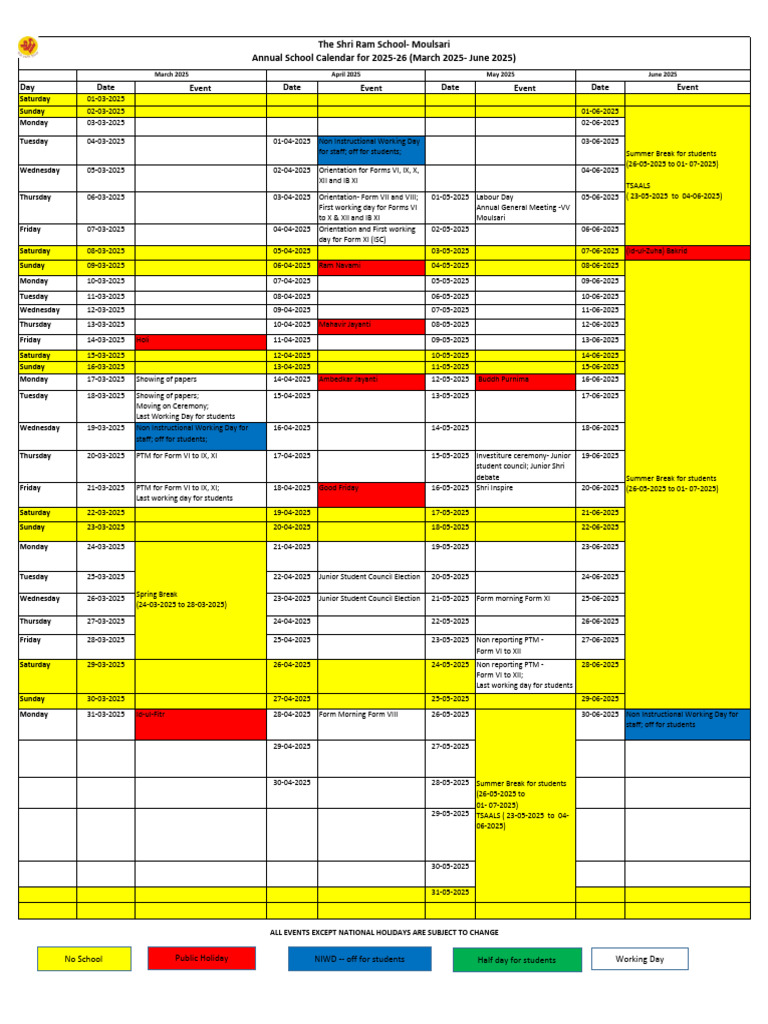 2025-26 Annual School Calendar | PDF | Observances | Schools