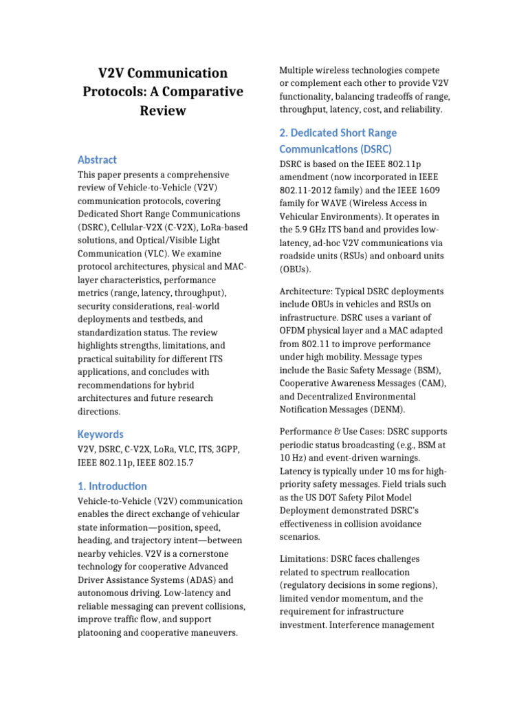 Comparative Review of V2V Protocols | PDF | Ieee 802.11 ...