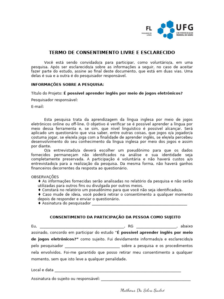 Termo de Consentimento | PDF | Aprendizado | Informação