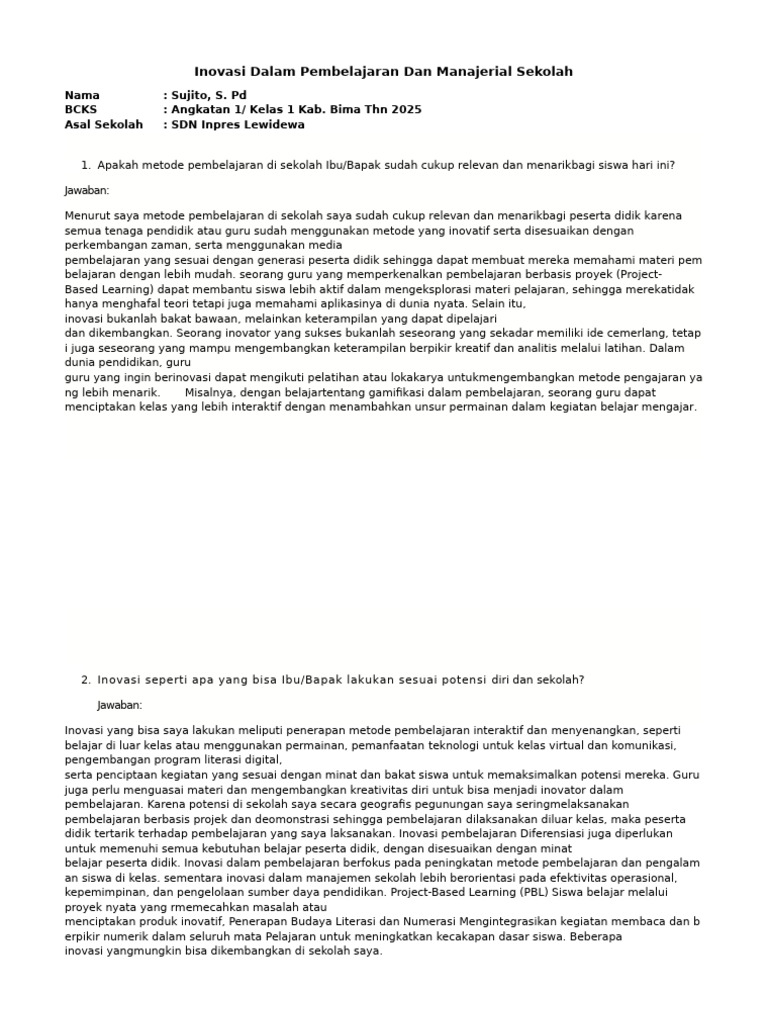Inovasi Dalam Pembelajaran Dan Manajerial Sekolah | PDF