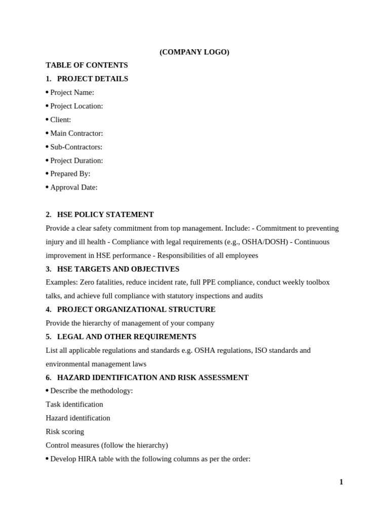 Project HSE Plan Template | PDF | Risk | Personal Protective Equipment