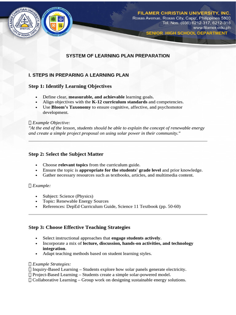 Senior High School Learning Plan Guide | PDF | Educational Assessment ...