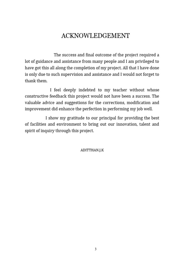 Project Acknowledgements and Gratitude | PDF