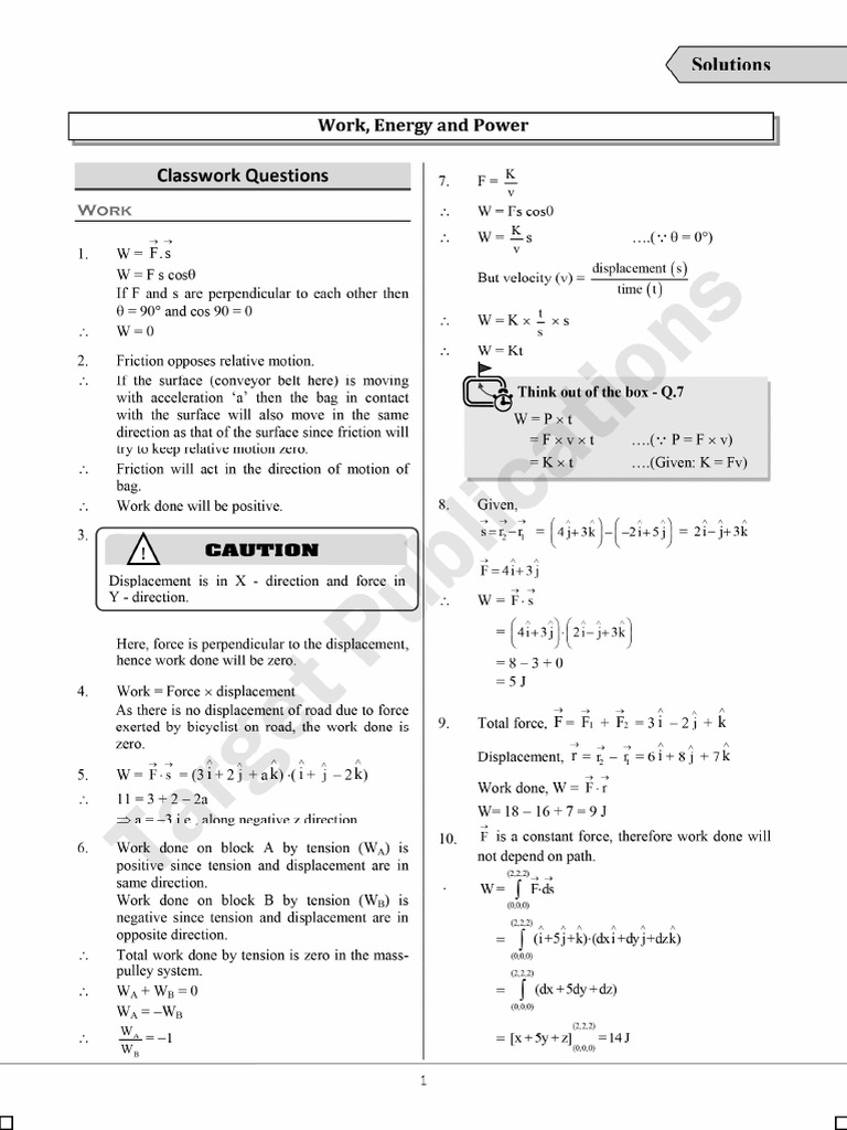 JEE Holistic Physics - Solution To Questions of The Chapter Work ...